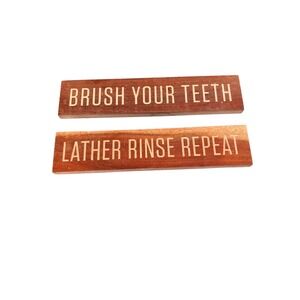 Hearth & Hand Magnolia Wood Bathroom Signs Brush Your Teeth Lather Rinse Repeat